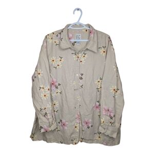 FG Floral Button-Down Shirt - Beige with Pink & Yellow Flowers